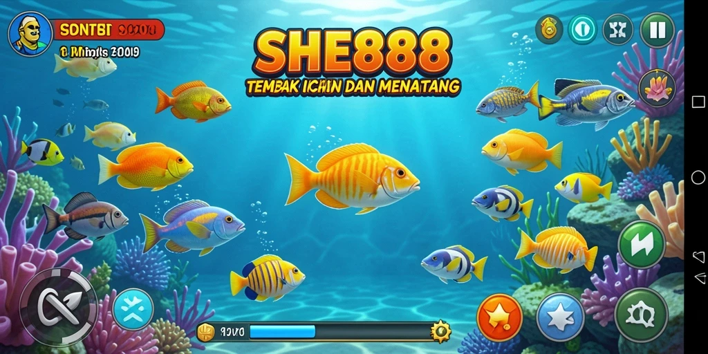 Screenshot gameplay SHE888 menampilkan serunya menangkap ikan.