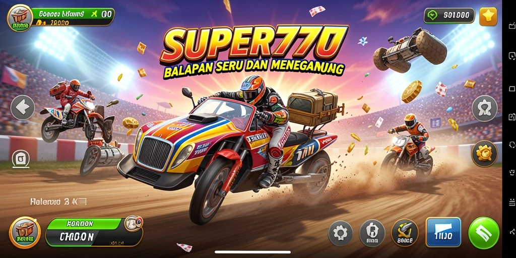 Tampilan mendebarkan dari gameplay balap SUPER777 yang menantang.