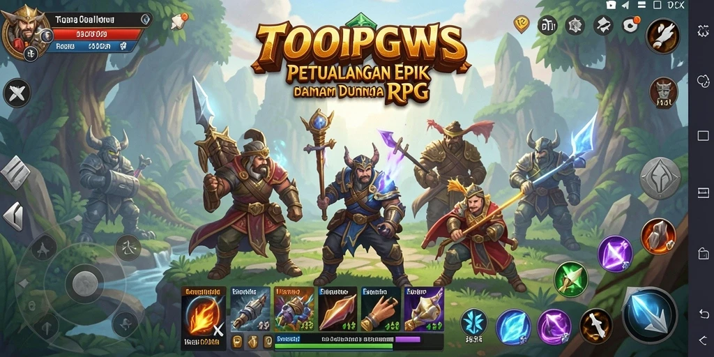 Screenshot permainan TOOPGWS menampilkan pertarungan seru dengan monster di dunia RPG.